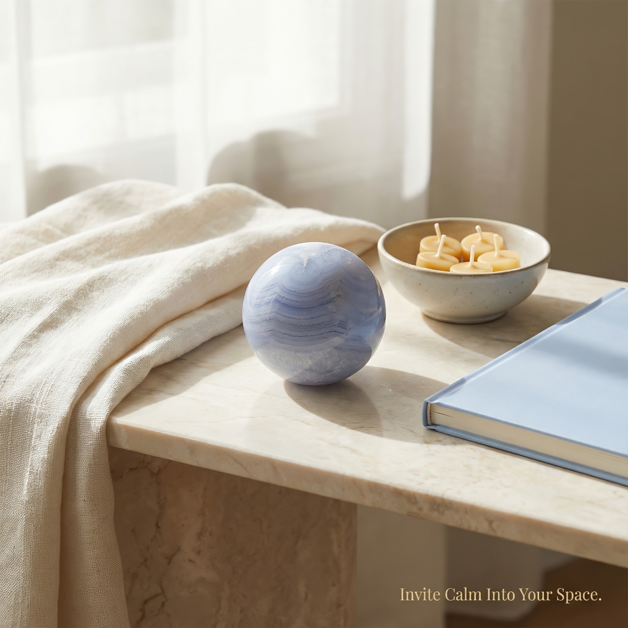 Boule de cristal d'agate en dentelle bleue