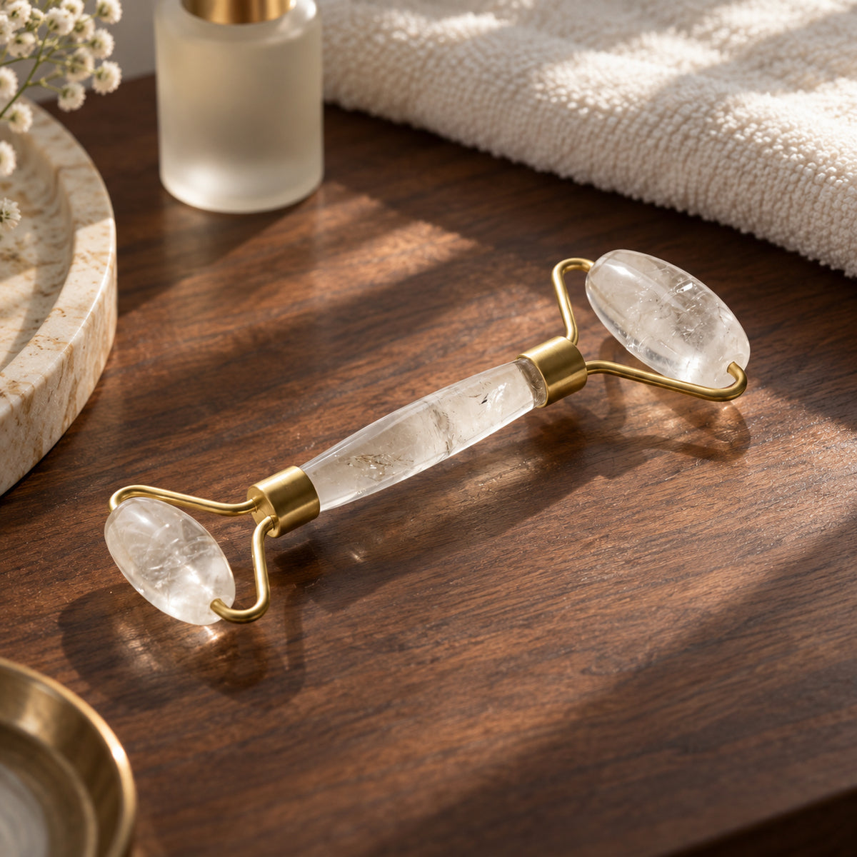 Clear Quartz Facial Roller, main view