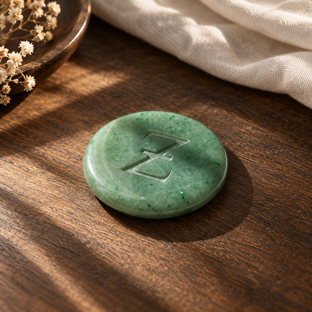 Green Aventurine Zibu Coin, main view
