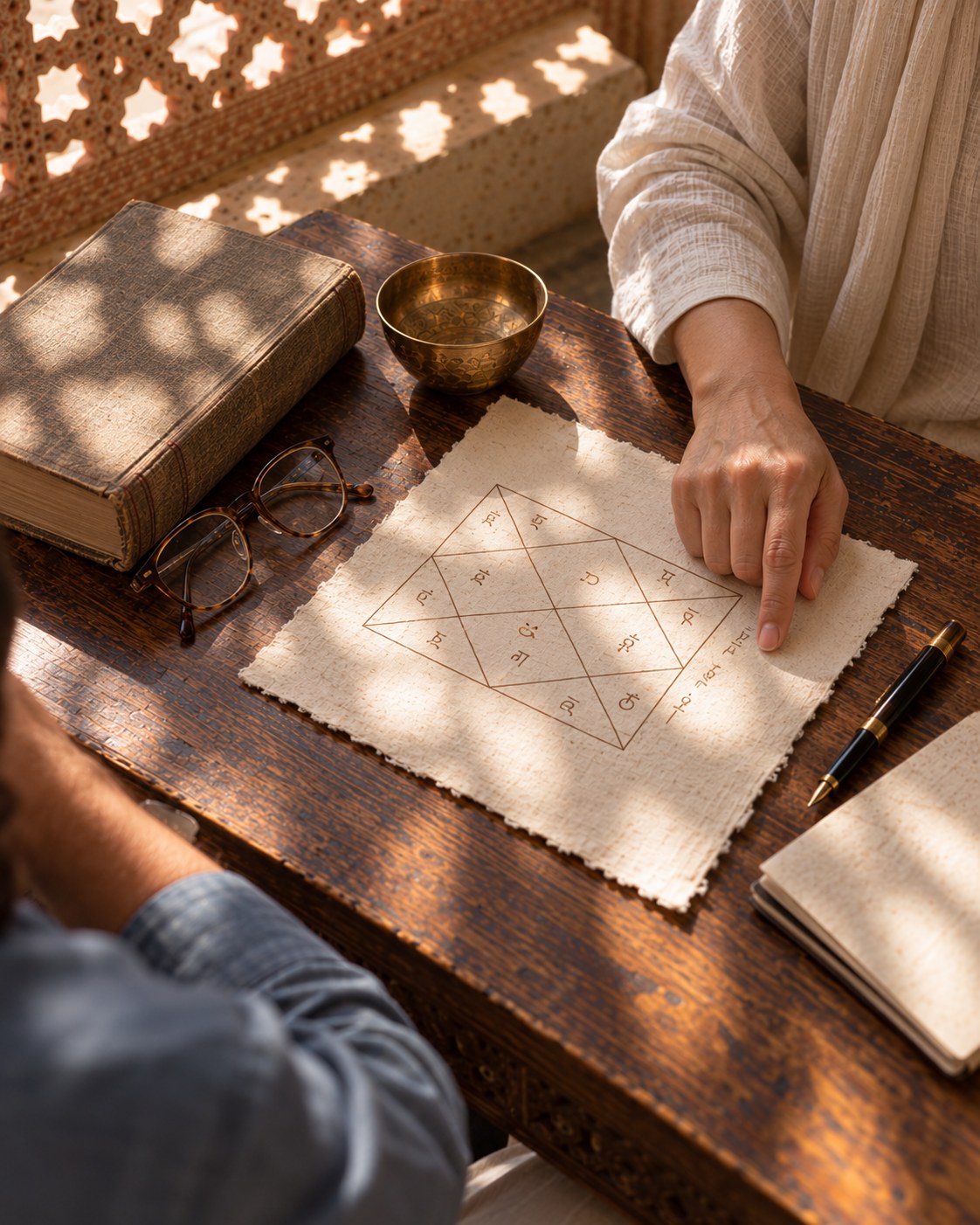 Vedic Astrology Session: a hand drawn birth chart on handmade paper