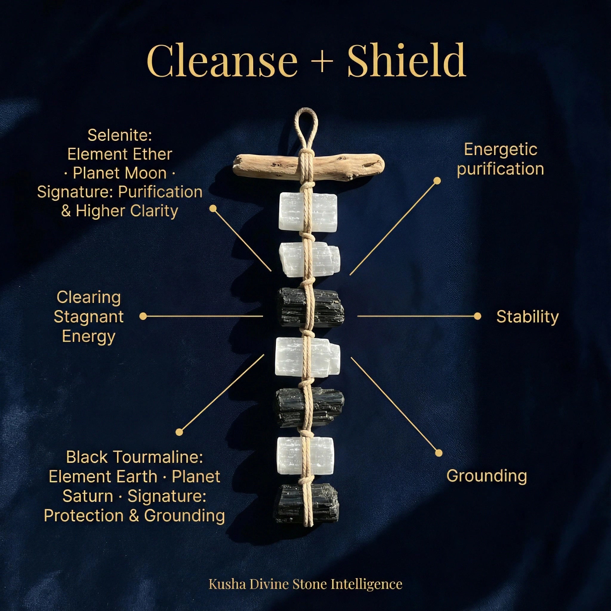 Selenite & Black Tourmaline Combo Hanging