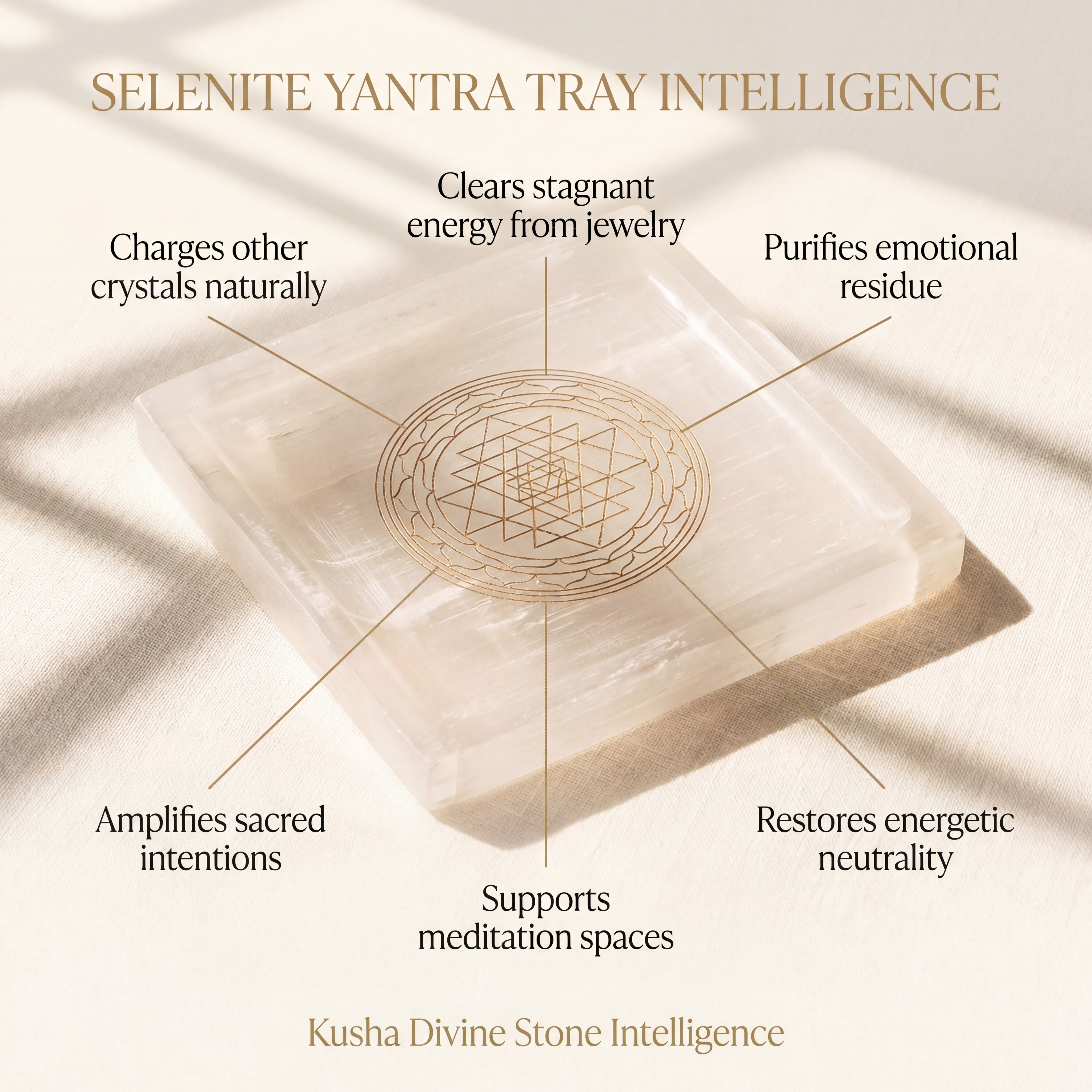Yantra square Selenite Chakra Tray