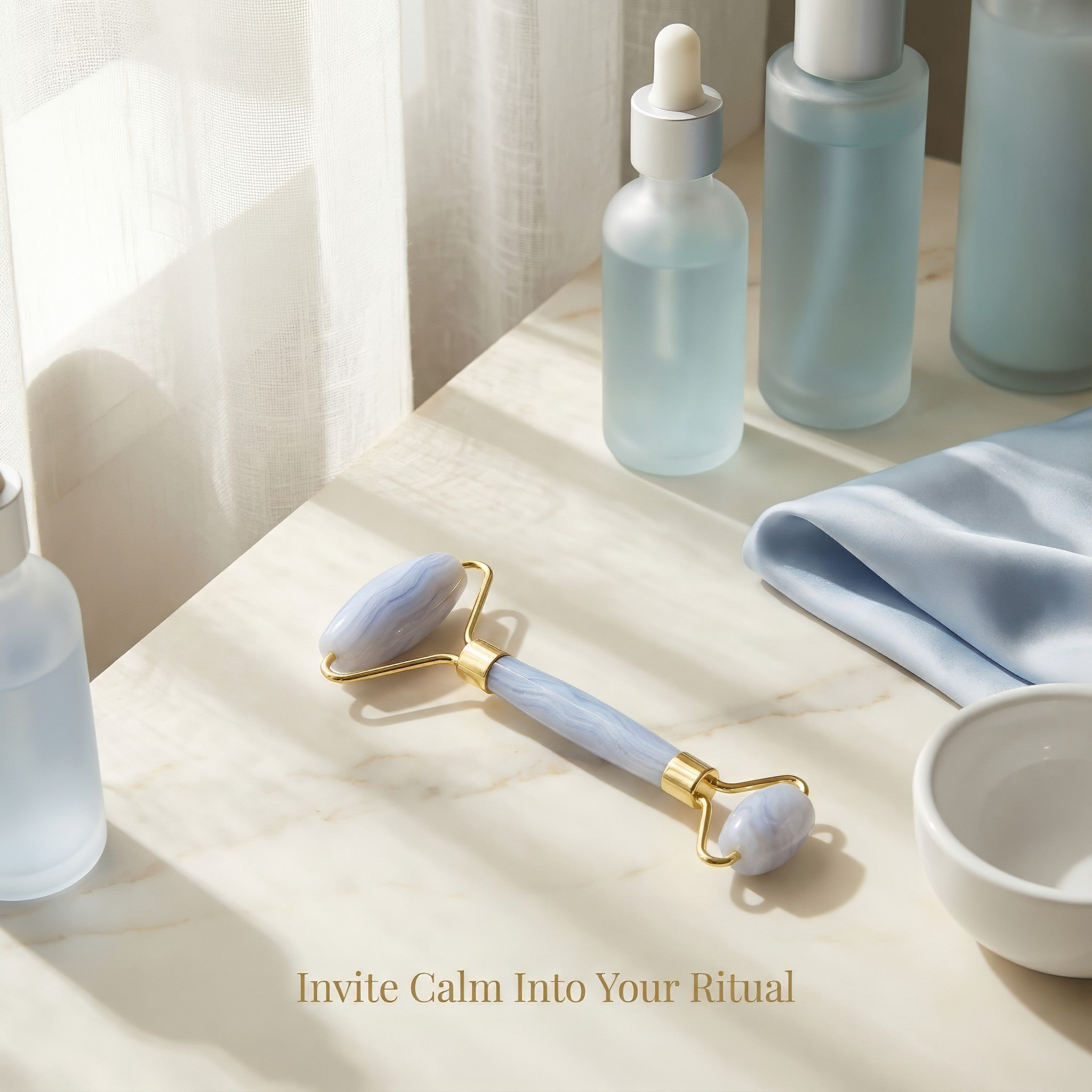 Rouleau facial en agate bleue