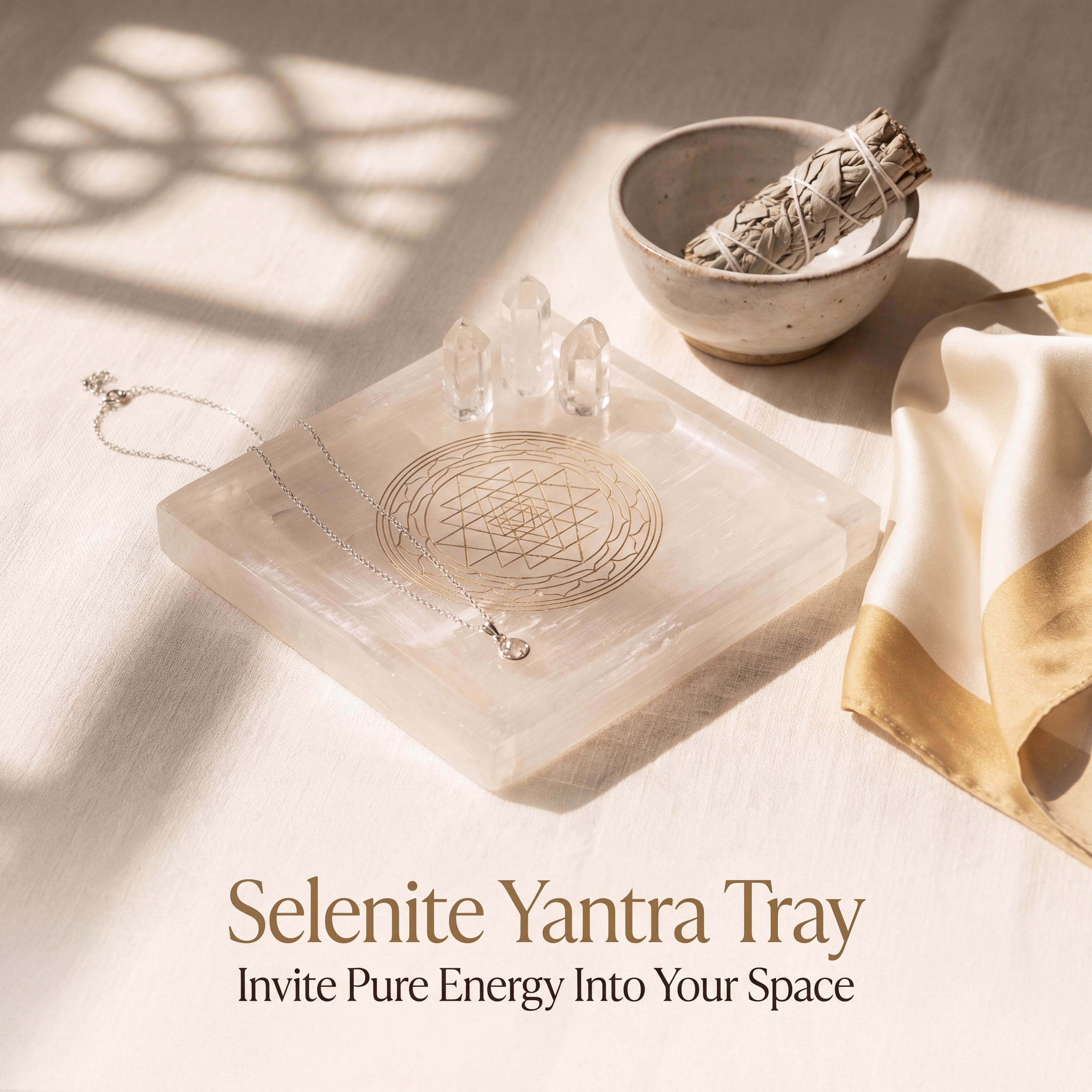 Yantra square Selenite Chakra Tray