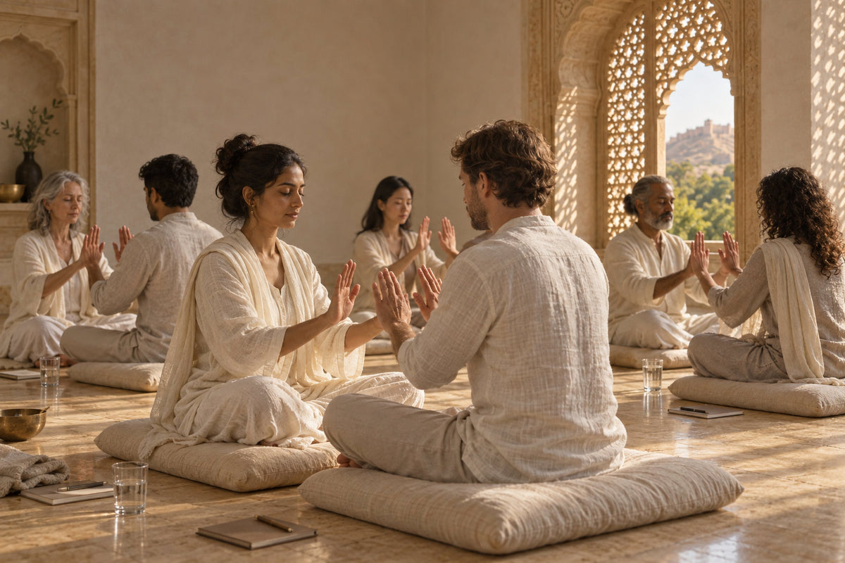 Basic Pranic Healing Course at the KUSHA studio in Jaipur: students practising together in class