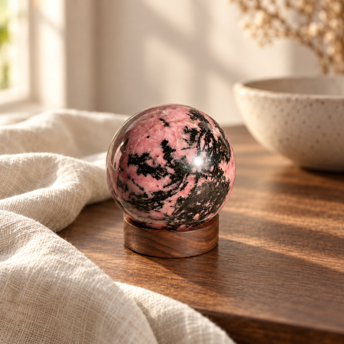 Rhodonite Crystal Ball, main view