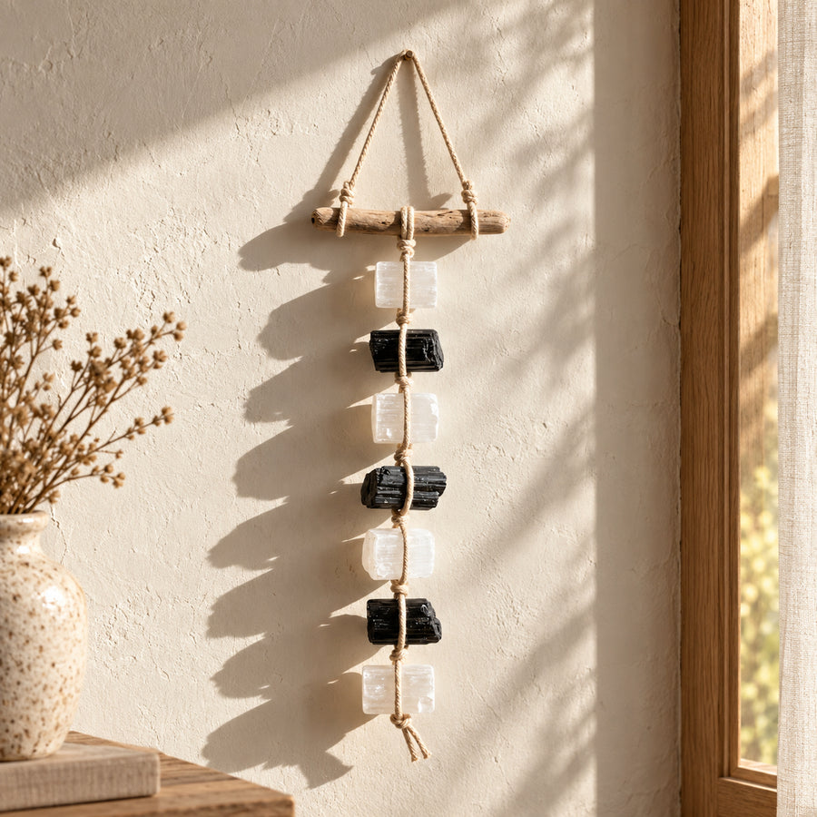 Selenite & Black Tourmaline Combo Hanging, main view